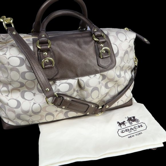 COACH Tote Bag Brown & Beige Signature COACH Logo Canvas, LIKE NEW - Picture 3 of 9